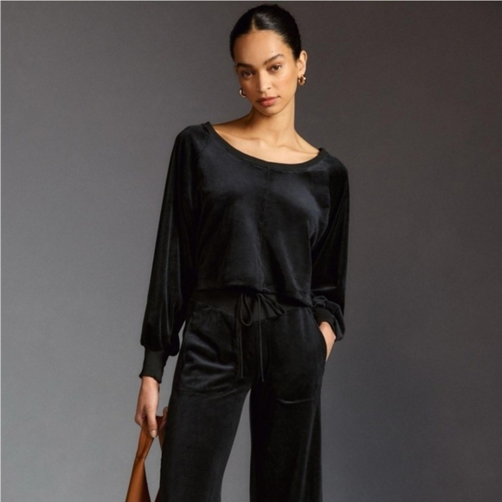 Anthropology Daily Practice Black Velor Pullover Batwing Sweater Medium